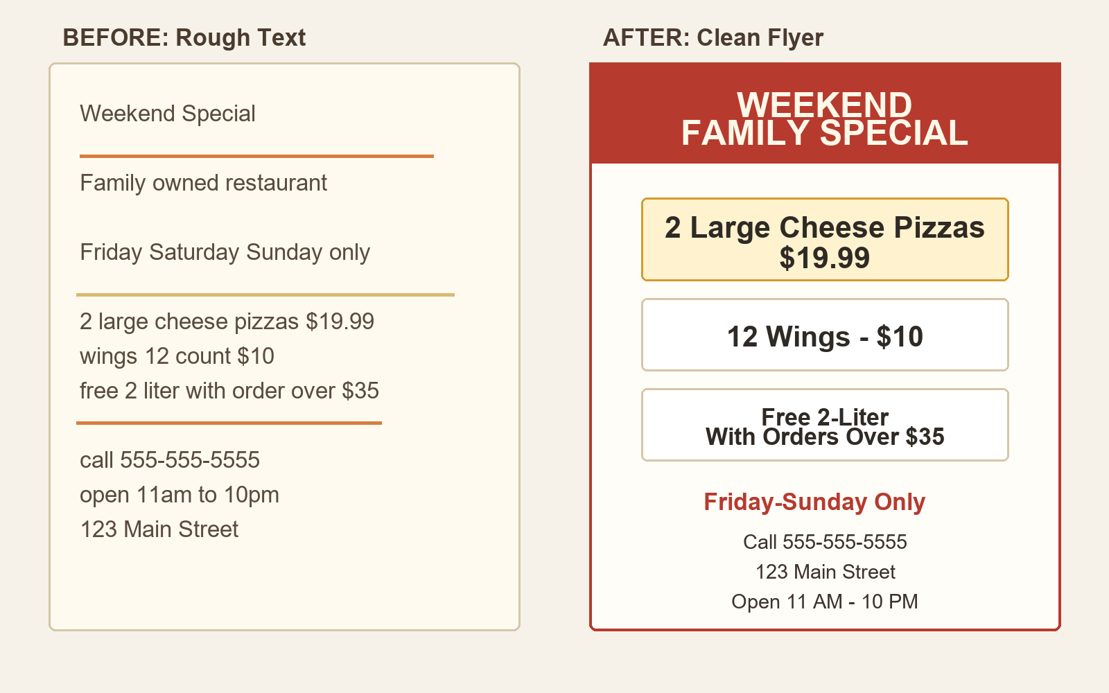 Before and after flyer redesign